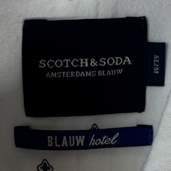 Scotch Soda Amsterdam Blauw White Cotton X Print Button Down Slim Fit Sz XL - Picture 2 of 11